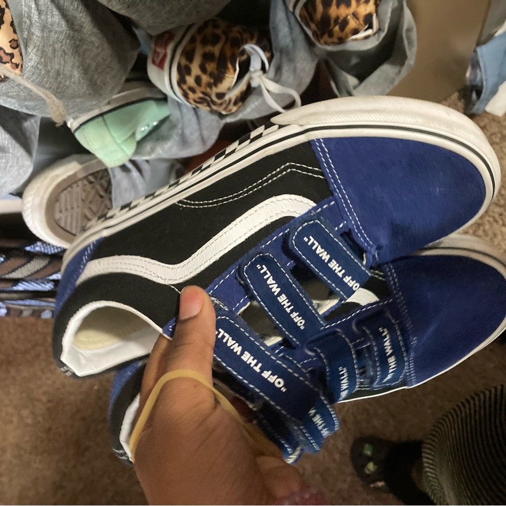 Vans Oldskool V triple strap Pro skateboarding blue black check